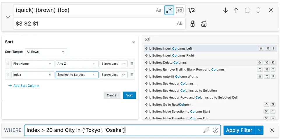 Exemple des outils proposés par SmoothCSV