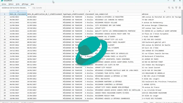 Interface de SmoothCSV avec un fichier CSV ouvert